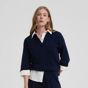 Women's Relaxed Polo Sweater - A New Day Navy Blue S